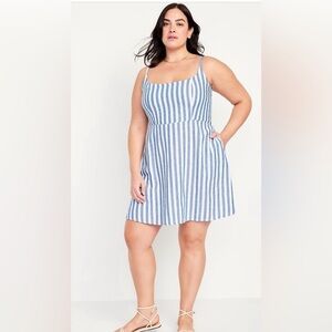 Old Navy Plus Size Fit & Flare Linen Blend Striped Mini Dress Sizes 3X &‎ 4X